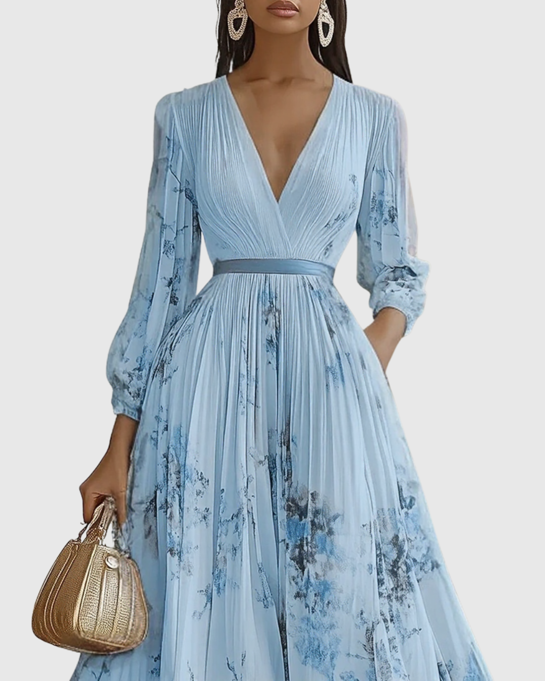 Vibrant floral print pleated maxi dress, a stunning women's party dress for elegant special occasions.