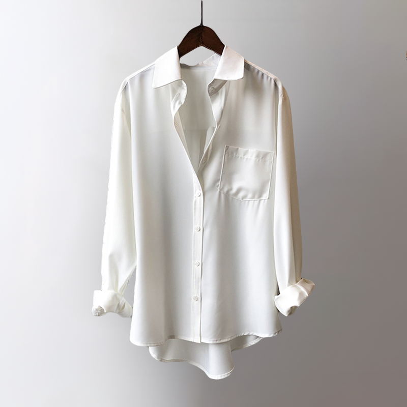 Elegant high-low blouse for women. Flowy long sleeve top, chic & versatile for modern fashion.