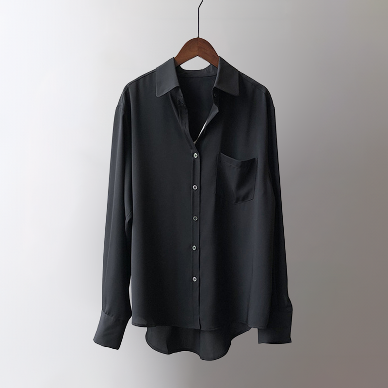 Women's elegant high-low blouse, a versatile long sleeve top for modern fashion. Chic, flowy design.