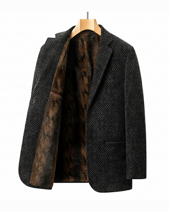Elegant men's midnight tailored coat in dark blue/gray. Sophisticated warm jacket for winter fashion & business casual outerwear.