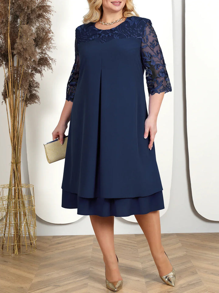Special occasion plus size formal dress. Embroidered design, sheer sleeves. Perfect women's evening party dress.