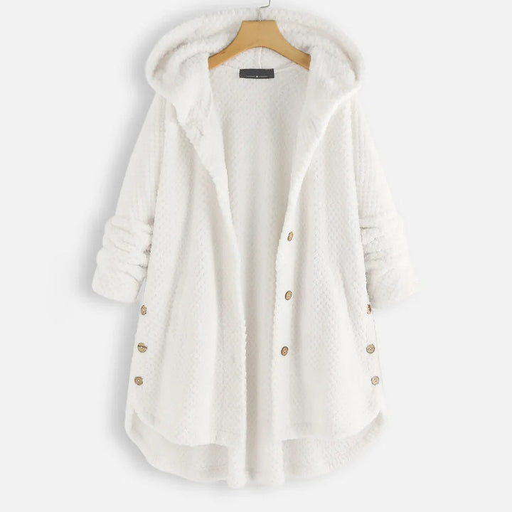 Ladies' elegant hooded plus size winter coat, perfect for cold weather fashion.