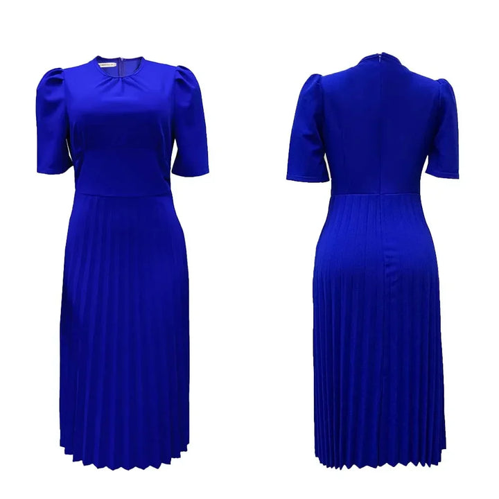 Timeless elegant plus size women's A-line pleated dress, comfortable short sleeve design. Versatile for all seasons.