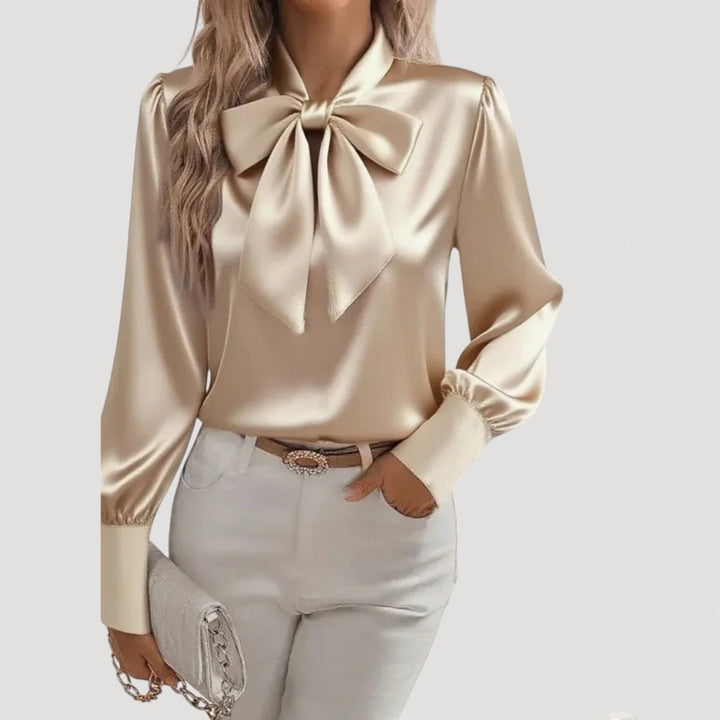 Formal women's long sleeve bow blouse, perfect for chic workwear and elegant office attire.