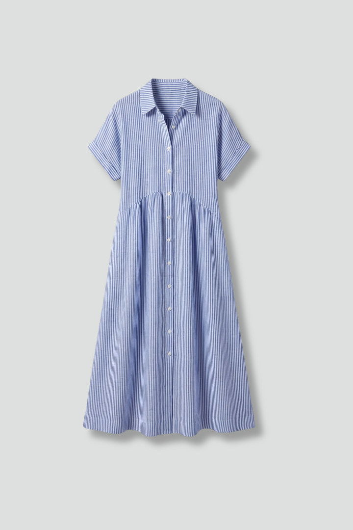 Elegant women's button-front collar midi dress, perfect for versatile casual and office wear.