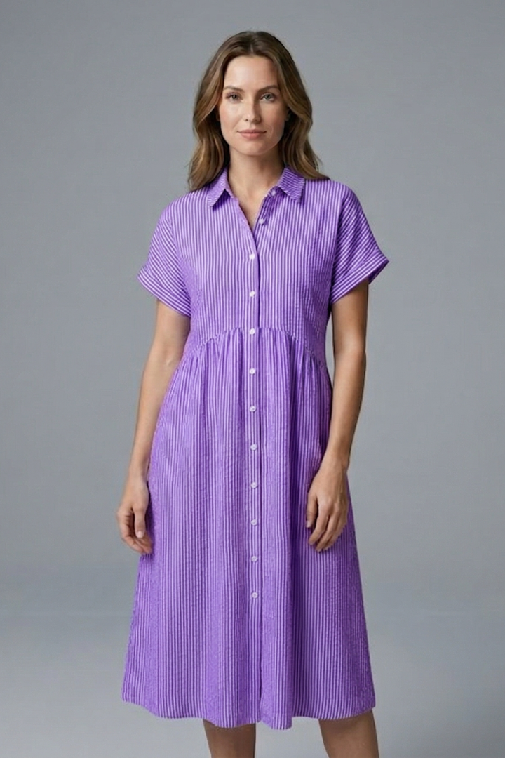 Graceful women's elegant button-front collar midi dress, enhancing any professional or casual look.
