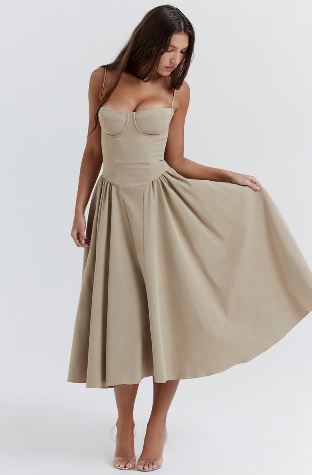 Unique elegant corset midi dress for women, a figure-hugging design perfect for special occasions.
