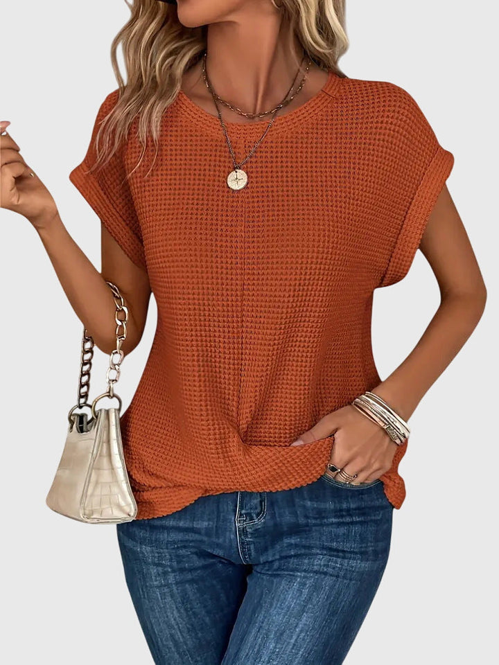 Elegant women's crew neck blouse. Versatile long sleeve top for chic fashion, workwear, or casual style.