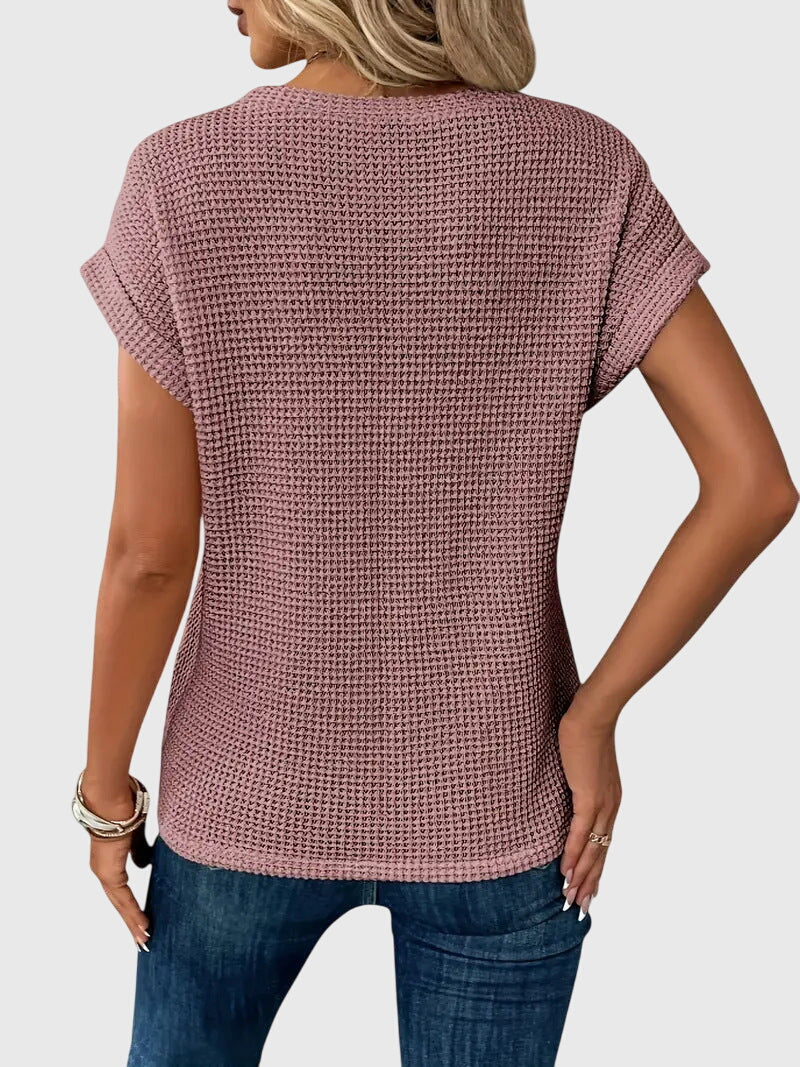 Elegant women's crew neck blouse, versatile for both casual comfort and stylish workwear fashion.
