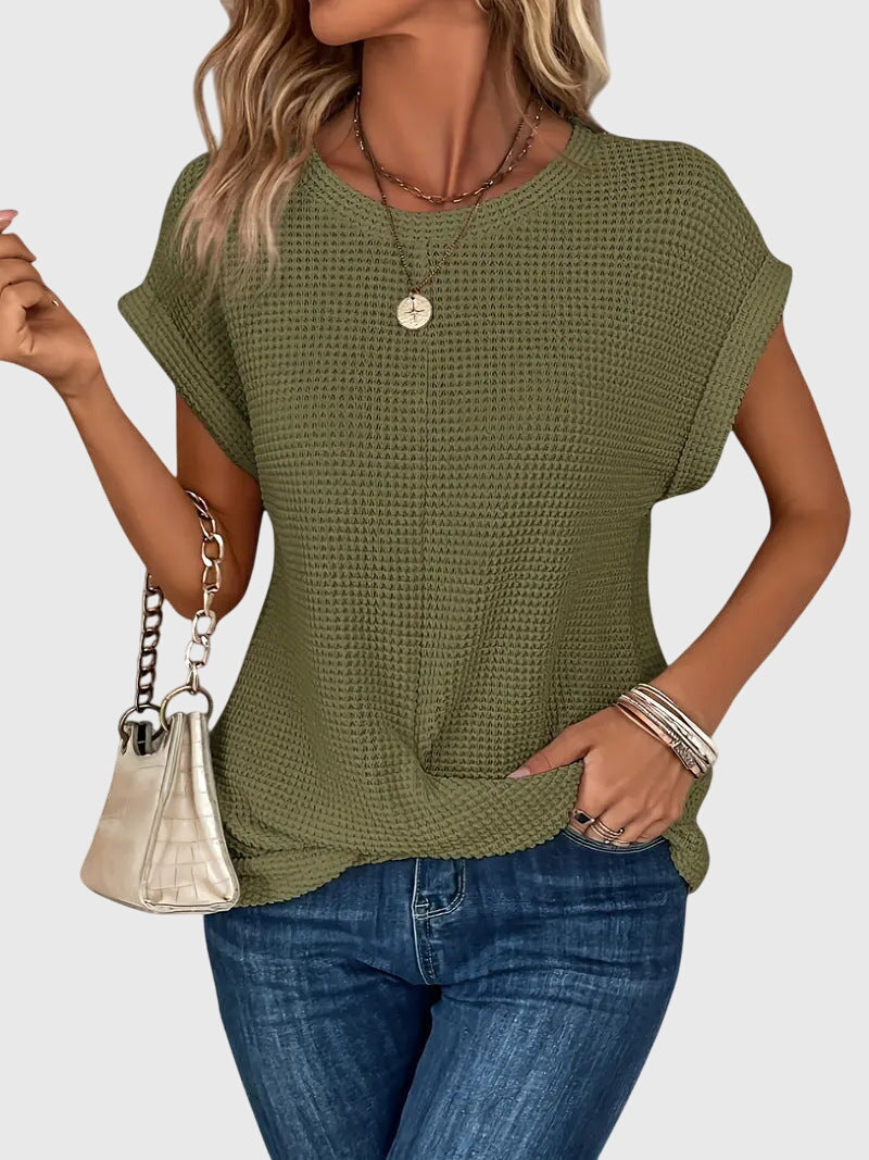 Stylish women's elegant crew neck blouse. Long sleeve, comfortable & versatile for work or casual outfits.