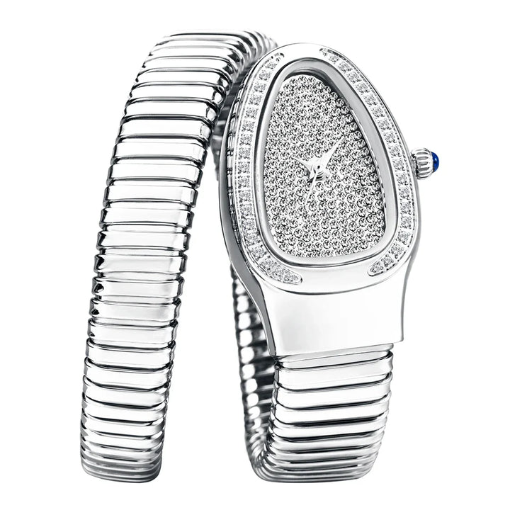 Silver stainless steel women's watch with brilliant crystal accents, an elegant and modern fashion timepiece.