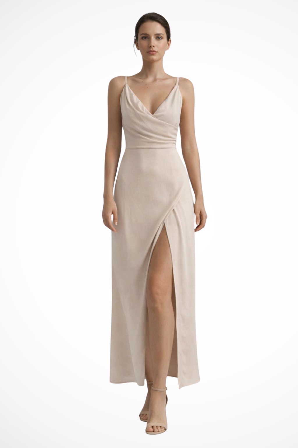 Sophisticated women's draped maxi dress with a stylish slit, ideal for special occasions & formal wear.