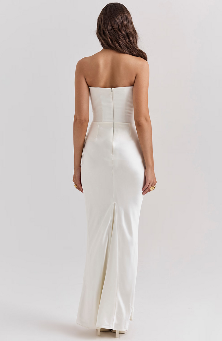 Draped strapless homecoming evening gown, stunning for formal parties.