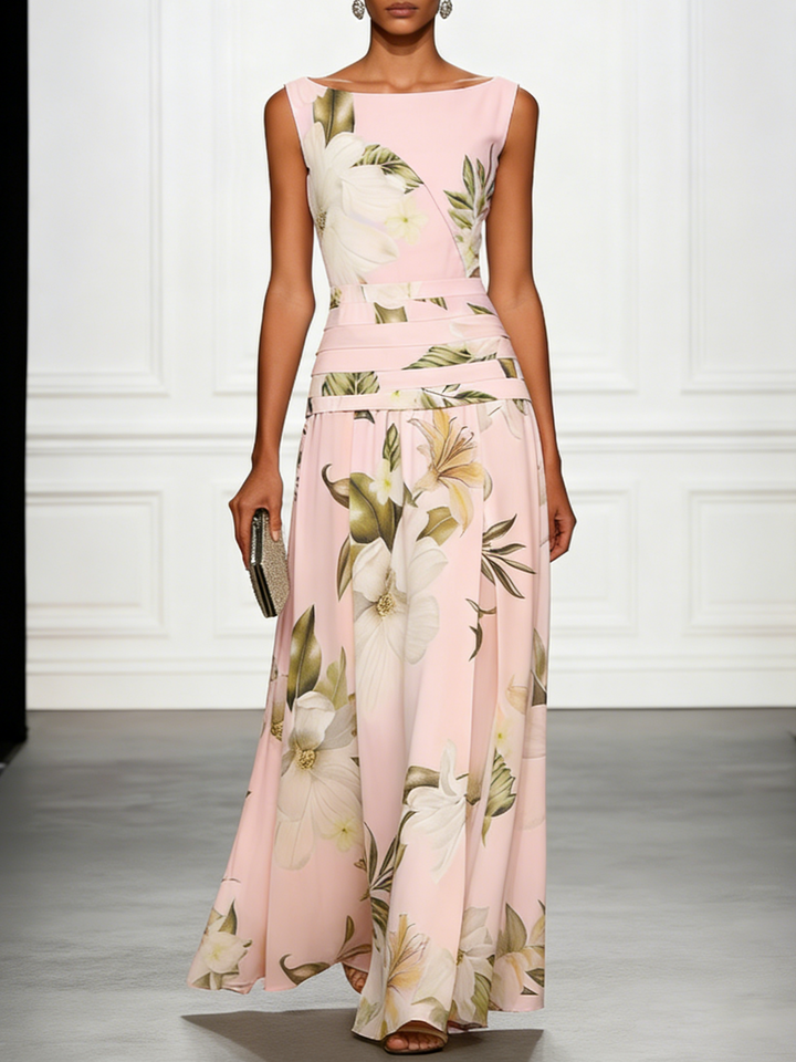Comfortable & stylish women's floral maxi dress with boat neck. Perfect for wedding guests, formal, or summer events.