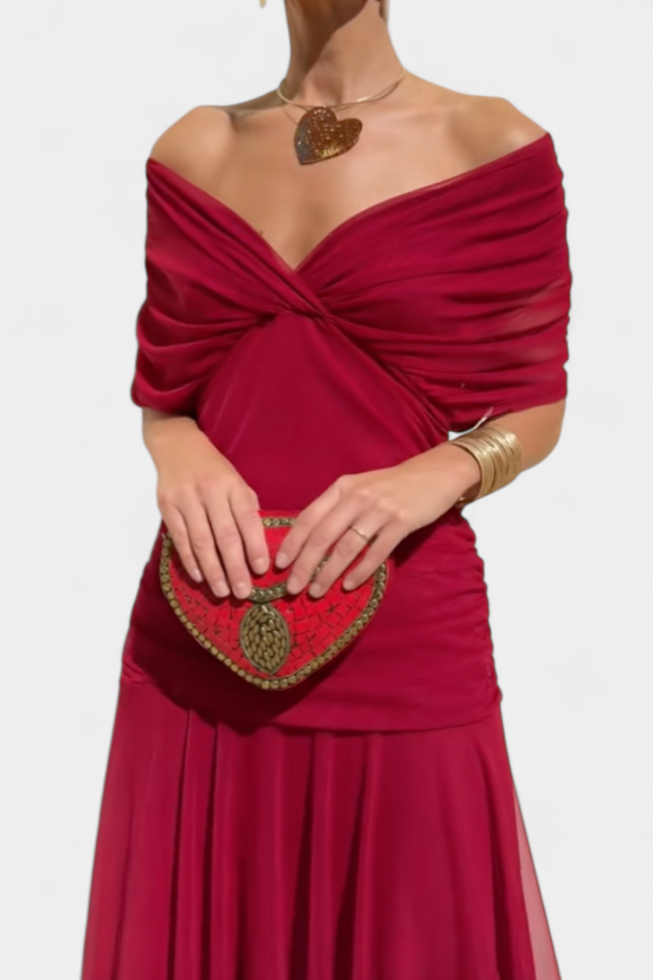 Women's V-neck maxi dress with a flattering ruched waist, ideal for any casual or formal occasion.