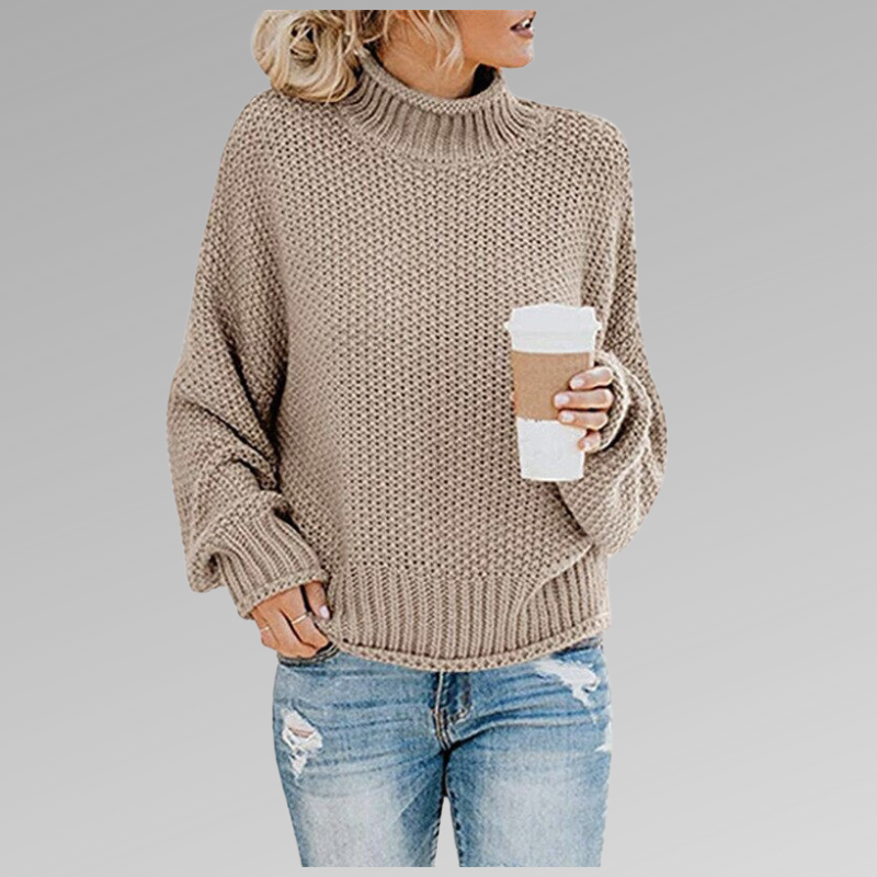 Versatile women's high-neck sweater for elegant fall & winter fashion, offering chic comfort & cozy style.