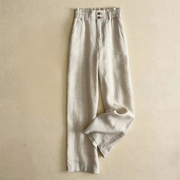 Elegant women's high-waist wide-leg flowy trousers, perfect for spring/summer comfort and chic style.