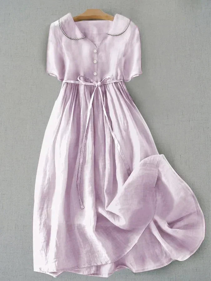 Elegant women's Isla midi dress with mid-sleeves in light purple. Perfect versatile summer dress with a relaxed fit.