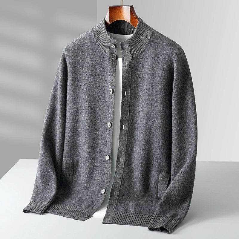 Minimalist women's knit layering cardigan. Chic, comfortable long-sleeve knitwear for sophisticated fashion.