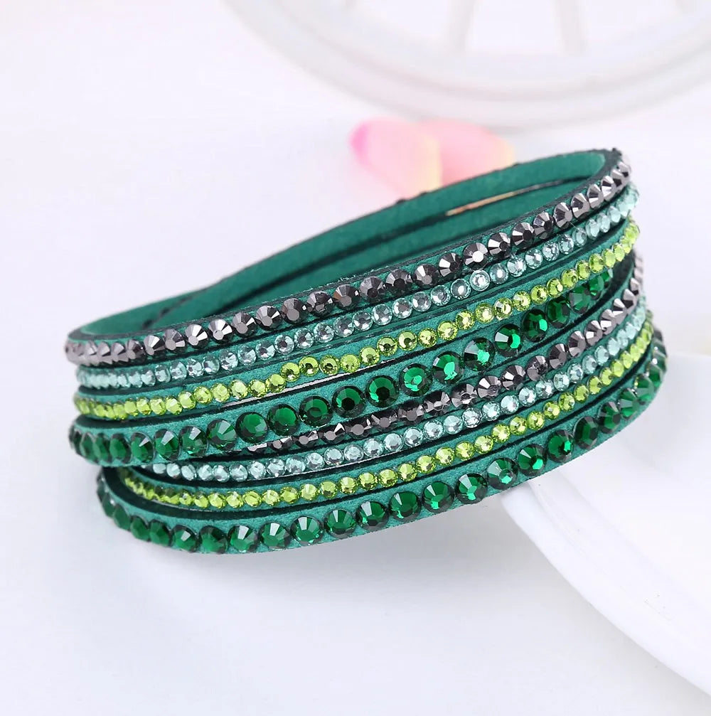 Women's glamorous layered rhinestone wrap bracelet, adjustable for a comfortable and stylish fit.
