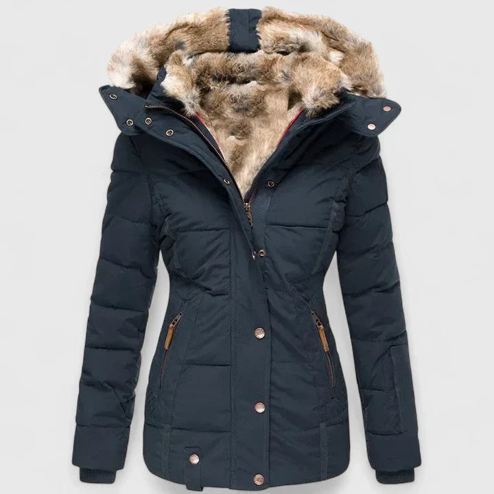 Warm women's outerwear, elegant long winter coat, perfect for stylish fall & winter fashion.