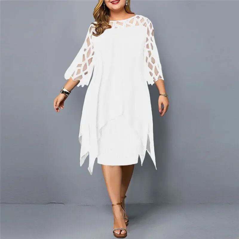 Women's occasion wear midi dress, detailed with beautiful lace sleeves and a flattering round neckline.
