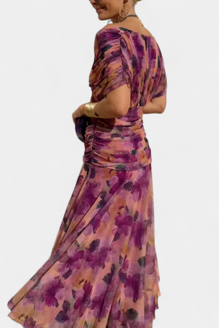 Beautiful off-shoulder maxi dress for women, elegant and flowy, suitable for any special occasion.
