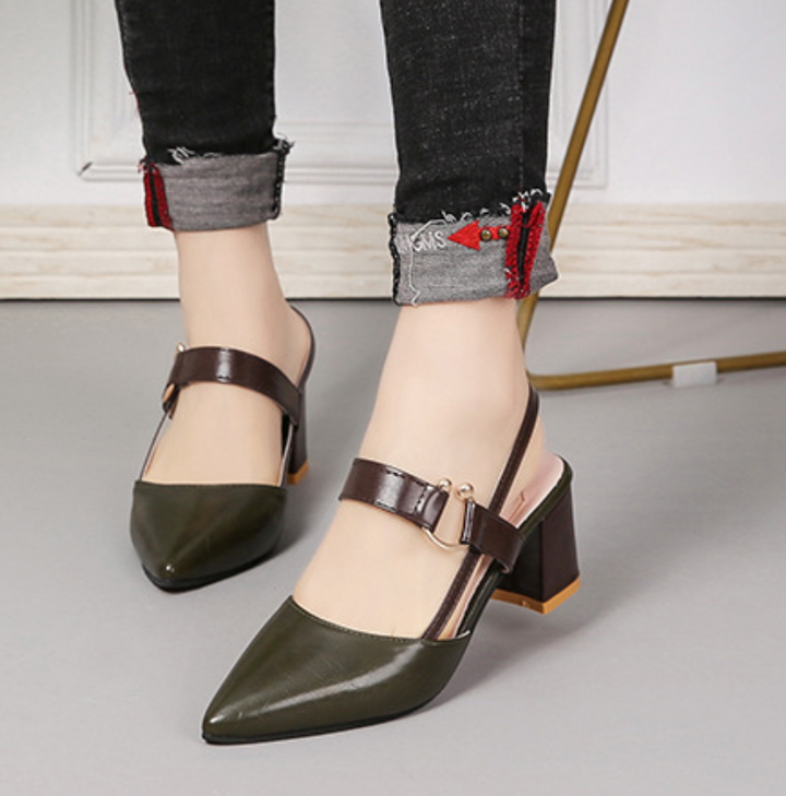 Stylish women's orthopedic block heels, pointed toe, low heel, and slingback for ultimate comfort.