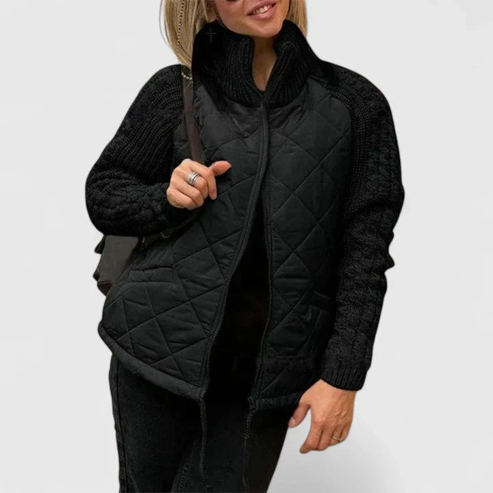Lightweight women's patchwork jacket with drawstring, ideal for all seasons. Comfortable, stylish, versatile outerwear.