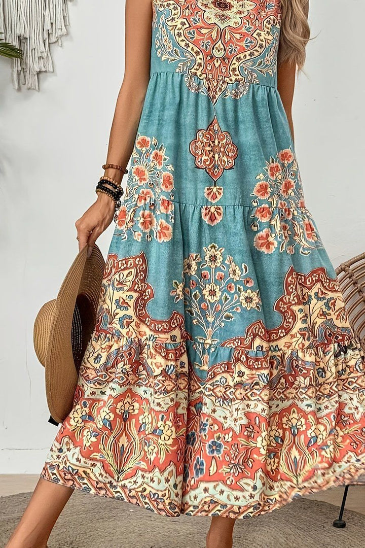Women's comfortable & elegant printed maxi dress, a flattering long flowy design perfect for day or evening.