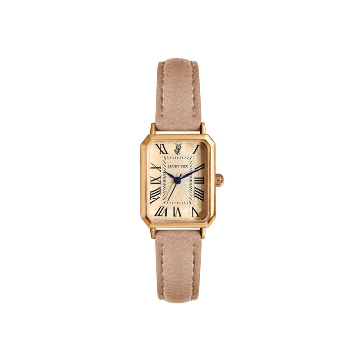 Women's rectangle quartz watch with comfortable black leather strap, ideal for daily wear.