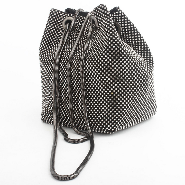 Women's elegant shoulder bag adorned with glittering rhinestones, perfect as a luxury evening or party clutch.