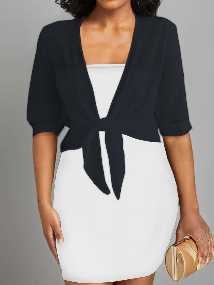 Chic women's sheer tie-front cropped bolero, a lightweight layering piece for versatile summer fashion.