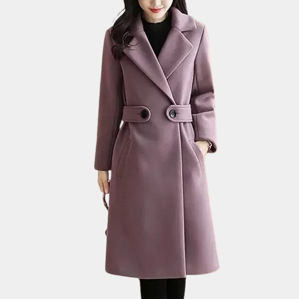 Versatile women's long coat, slim fit and belted, providing elegant style for both formal and casual fall outfits.
