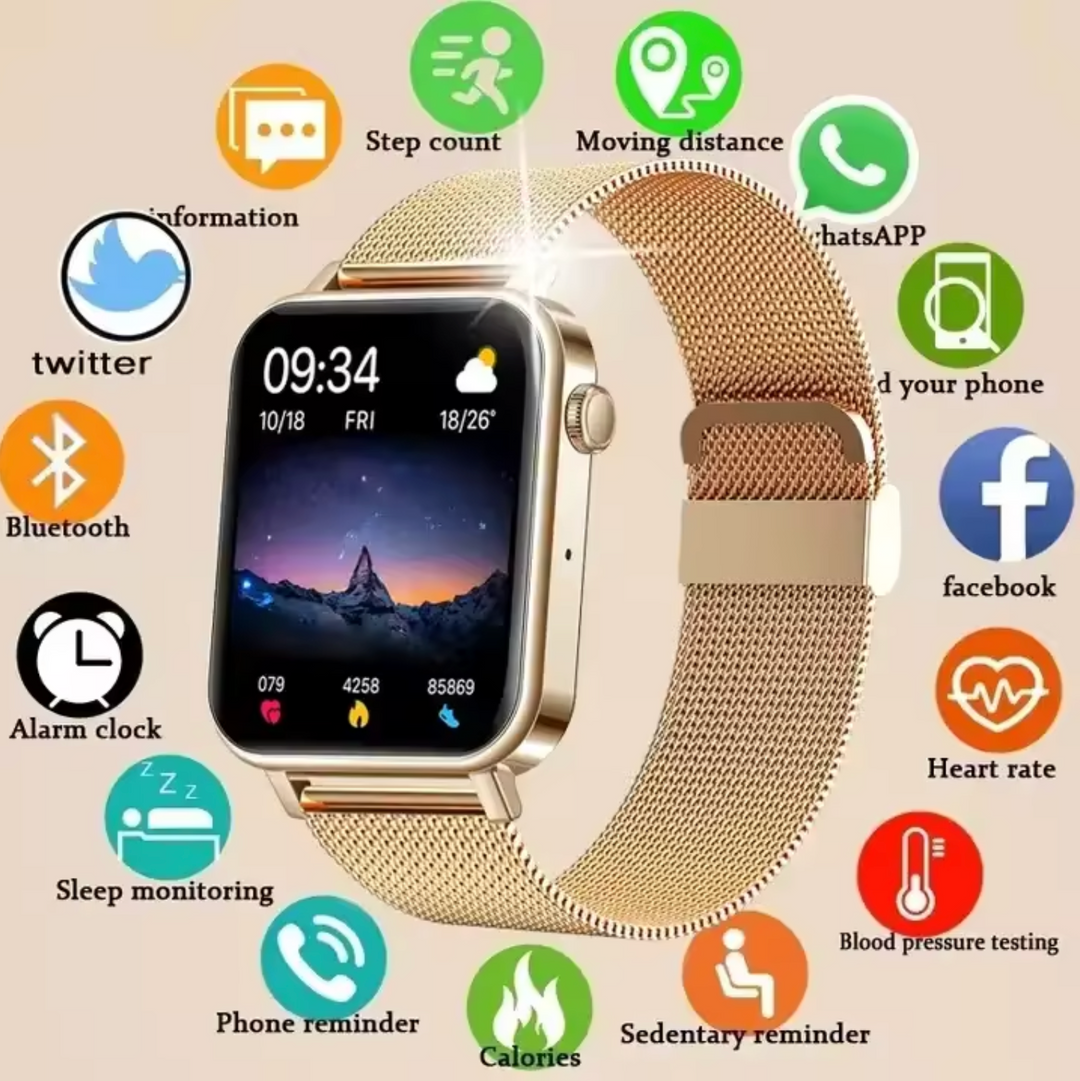Elegant women's smartwatch for fitness & health. Stylish digital watch with activity & heart rate monitor.