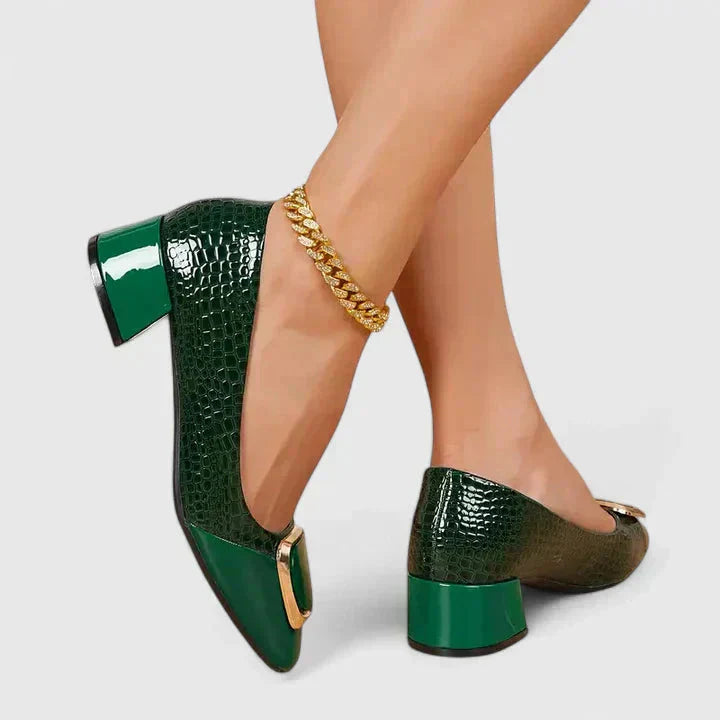Comfortable women's slip-on loafers featuring a square toe and block heel, ideal for professional office fashion.