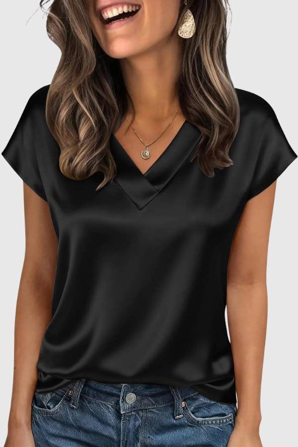 Versatile women's V-neck top with short sleeves, ideal for comfortable summer casual outfits.
