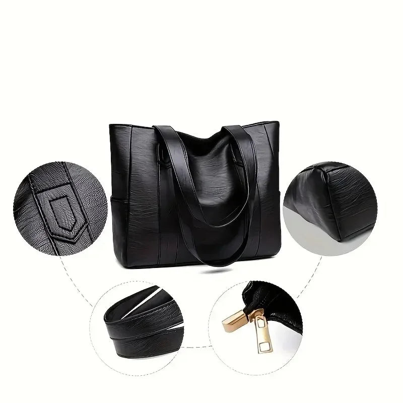 Women's elegant vintage style tote bag, a spacious and classic shoulder handbag perfect for daily fashion.