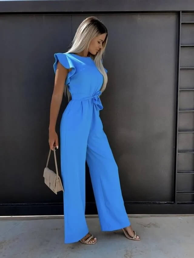 Graceful women's wide leg jumpsuit with butterfly sleeves, a chic and elegant choice for events.