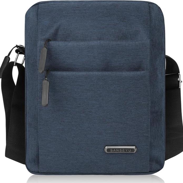 "Elegante borsa a tracolla uomo impermeabile, design antifurto e moderno, disponibile in blu, grigio, nero."