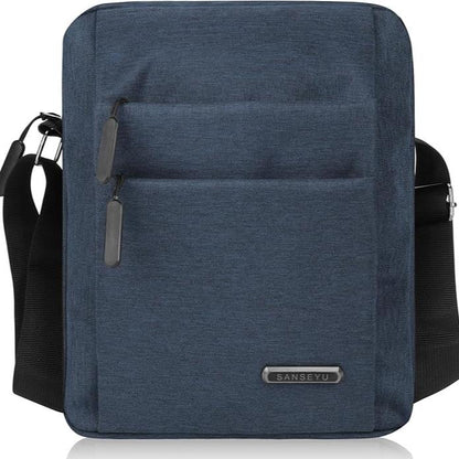 "Elegante borsa a tracolla uomo impermeabile, design antifurto e moderno, disponibile in blu, grigio, nero."