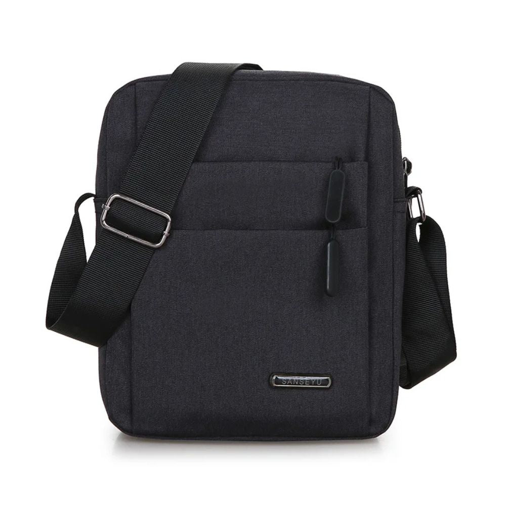 "Elegante borsa a tracolla uomo impermeabile, design antifurto e moderno, disponibile in blu, grigio, nero."