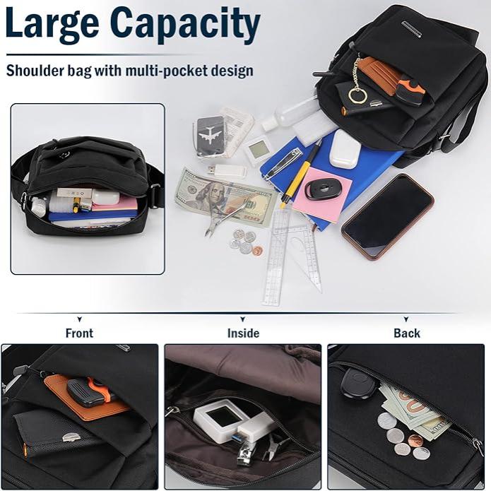 "Elegante borsa a tracolla uomo impermeabile, design antifurto e moderno, disponibile in blu, grigio, nero."