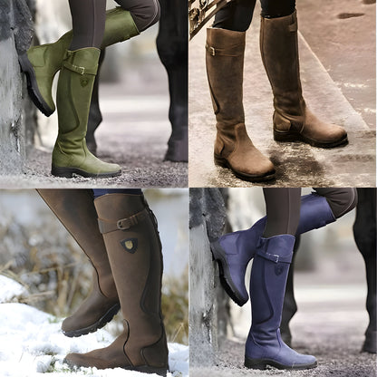 "Eleganti stivali donna in pelle impermeabili marroni, design sofisticato con suola antiscivolo, perfetti per giornate piovos
