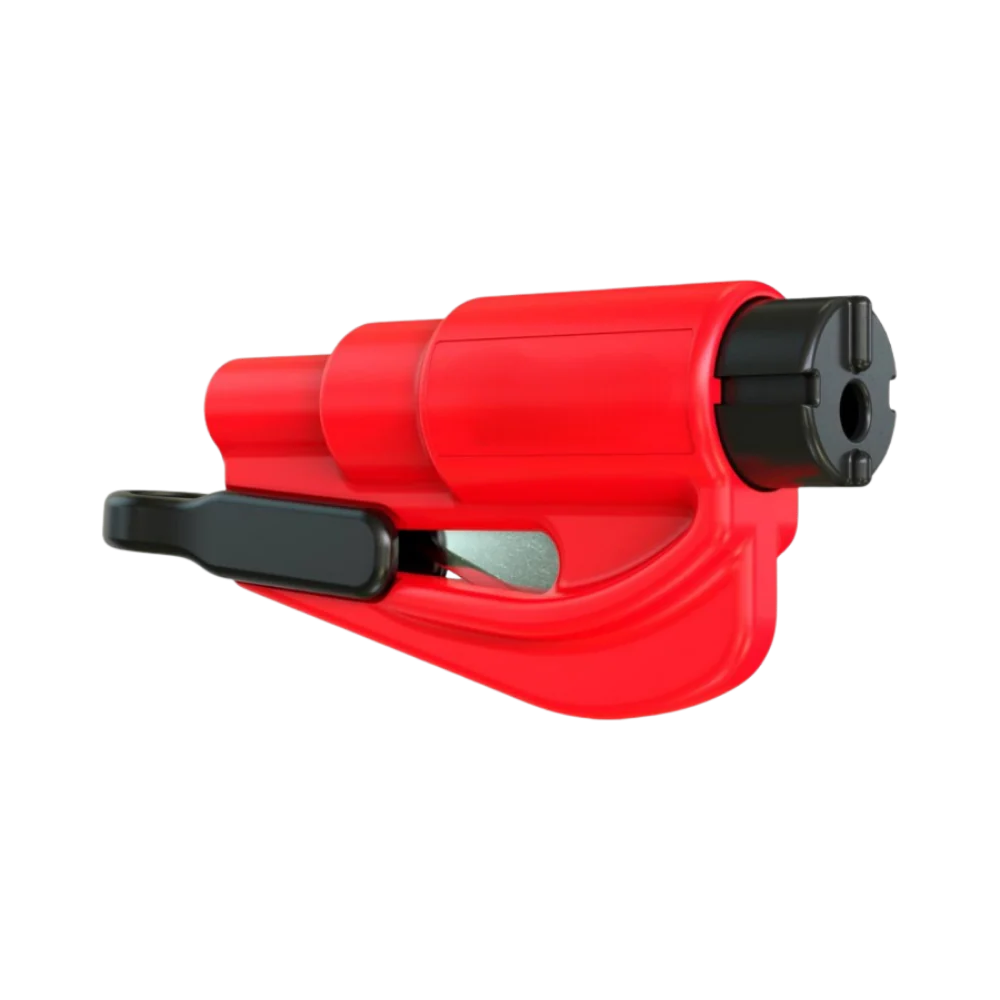 Automotive emergency tool: window breaker & seatbelt cutter for rapid vehicle escape & roadside safety.