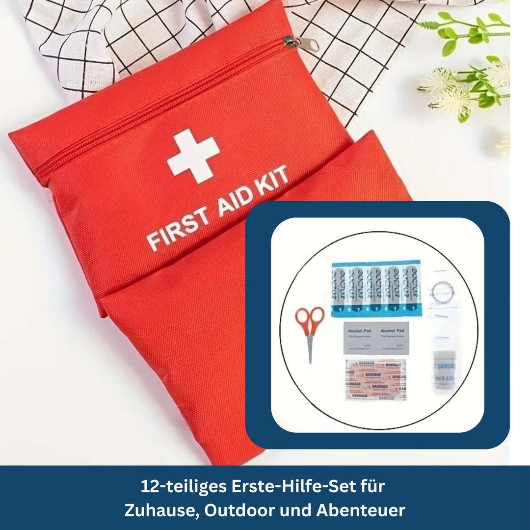Compact First Aid Kit, a survival essential for road trips, camping, and outdoor emergency preparedness