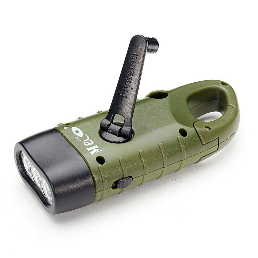 Emergency hand crank solar LED flashlight, red, for camping and survival gear