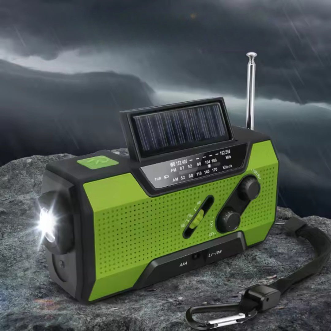 Emergency solar hand crank weather radio with 4000mAh power bank, red, for outdoor essentials