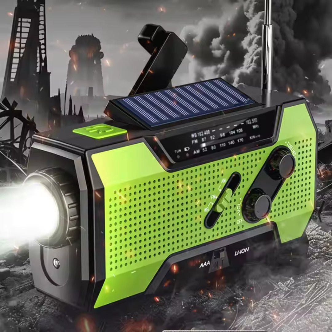 Durable emergency solar radio, a wind up radio with power bank for disaster preparedness