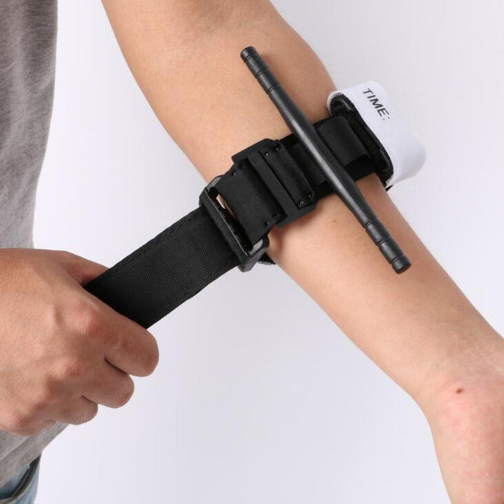 Tactical tourniquet for trauma incidents, designed for quick use in survival situations.